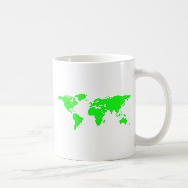 Taza De Café Mapa Verde del Mundo Blanco (Derecha)