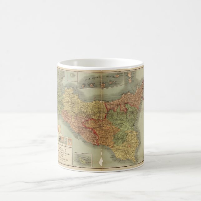 Taza De Café Mapa viejo de Sicilia a partir de 1900 (carta de (Centro)