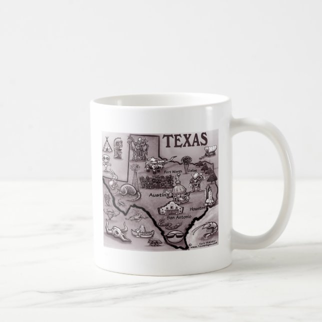 Taza De Café Mapa viejo del dibujo animado de Tejas (Derecha)