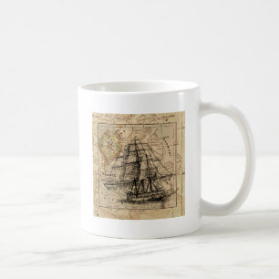 Taza De Café Mapa y barco del antiguo general de Francia