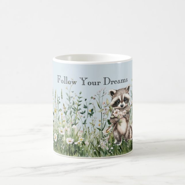 Taza De Café Mapache Azul Sueños Florales (Centro)