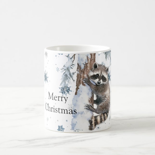 Taza De Café Mapache Copos de Nieve Navidad Invierno (Centro)