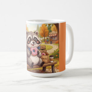 Taza De Café Mapache de dibujos animados lindo comiendo donut d