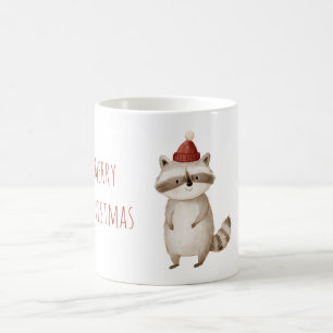 Taza De Café Mapache de Gorro Rojo de Navidad