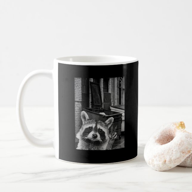 Taza De Café Mapache Divertido Selfie Mapache Mapache Divertido (Con donut)
