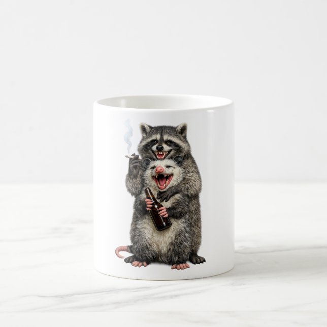 Taza De Café Mapache Fumador, Zarigüeya Cerveza Mejores Amigos (Centro)