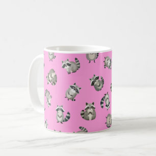 Taza De Café Mapaches de Acuarela sobre Rosa