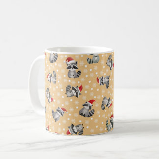 Taza De Café Mapaches de Navidad y copos de nieve en naranja cl