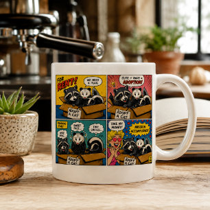 Taza De Café Mapaches Divertidos Fingiendo Ser Gatos Cómic