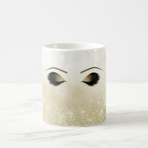 Taza De Café Maquillaje Glam Gold Ojos y Pestañas Personalizado