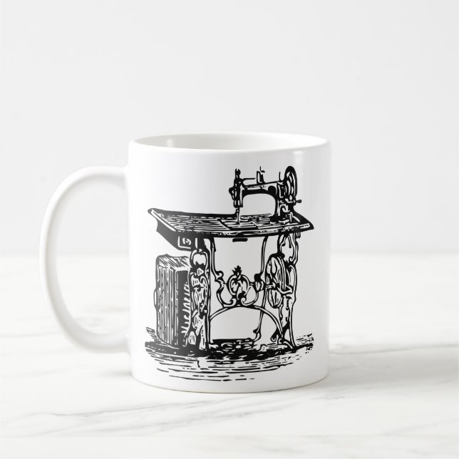 Taza De Café Máquina de coser de época blanca y negra (Izquierda)