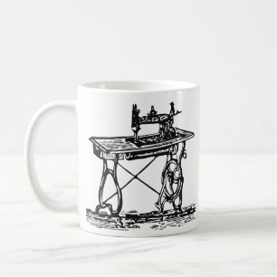 Taza De Café Máquina de coser de época blanca y negra