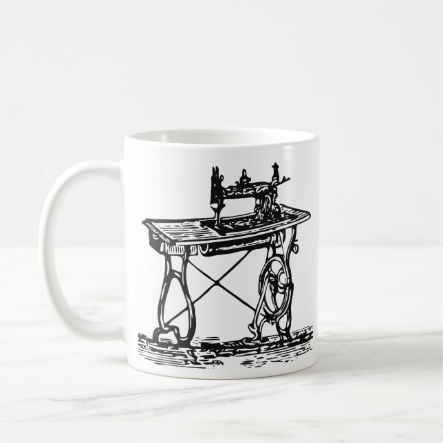 Taza De Café Máquina de coser de época blanca y negra (Izquierda)