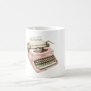 Taza De Café Máquina de Escribir Tipo Menta Rosa Sigue Tu Coraz