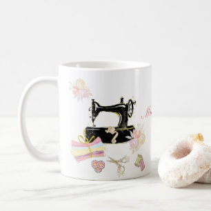 Taza De Café Máquina y tela de coser de época