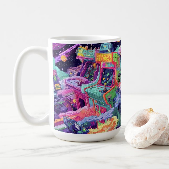 Taza De Café Máquinas Retro de Arcade en el Espacio (Con donut)