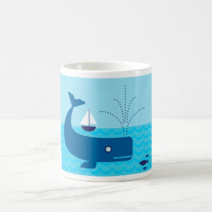 Taza De Café Mar Azul de ballena náutica y velero