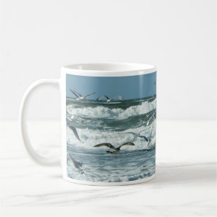 Taza De Café Mar, Surf, Gaviotas Volando, Olas