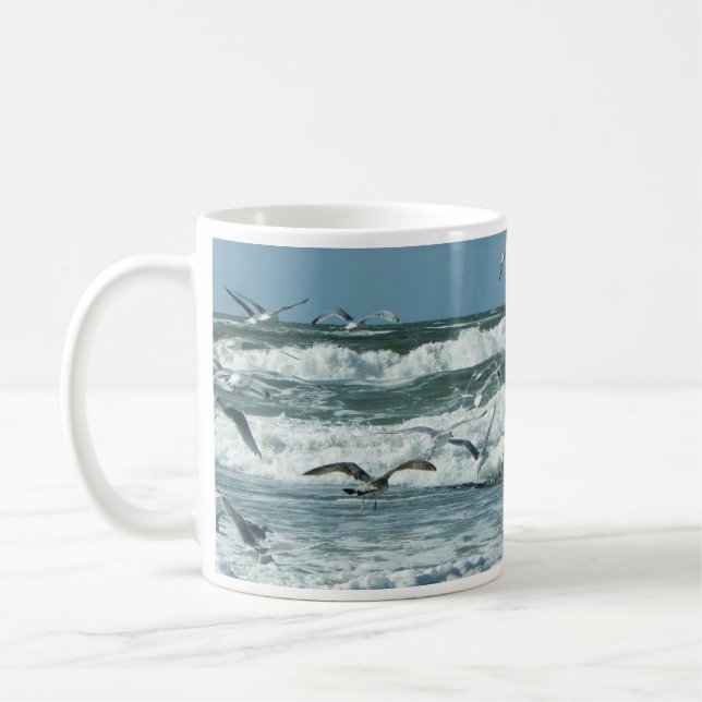 Taza De Café Mar, Surf, Gaviotas Volando, Olas (Izquierda)