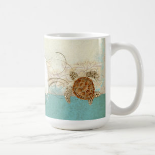Taza De Café Mar Turtle Costa Ocean Beach Acuarela moderna