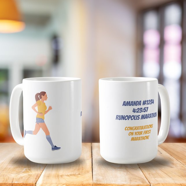 Taza De Café Marathon Woman Name Time and Location Personalizad (Subido por el creador)