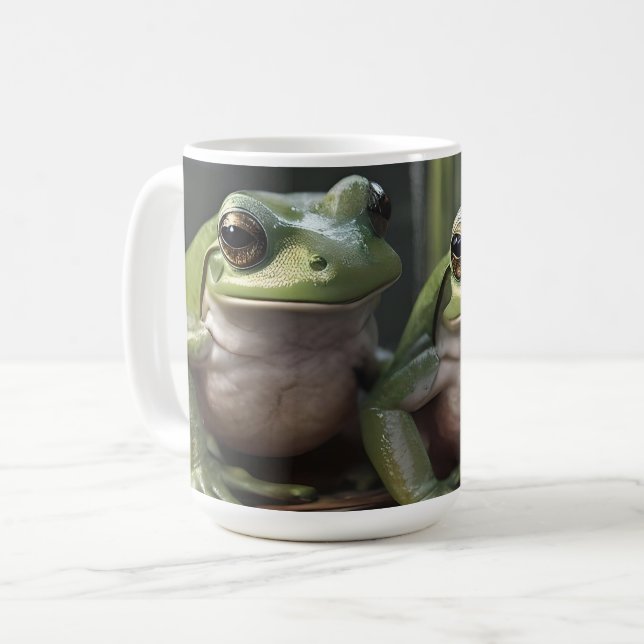 Taza De Café Maravillas Riverbound: Dos Ranas Verdes Plump Por  (Anverso izquierdo)