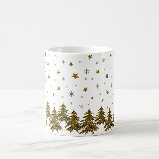 Taza De Café Maravilloso árbol de Navidad, luna, estrellas (Centro)