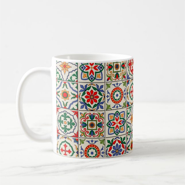 Taza De Café Maravilloso patrón impecable blanco colorido marro (Izquierda)