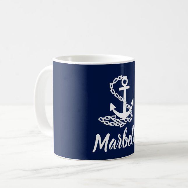 Taza De Café Marbella: Mugre Azul Y Blanco De Estilo Marítimo (Anverso izquierdo)