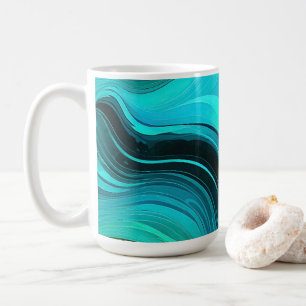 Taza De Café "Marbella" Olas de remolinos amarillos azules