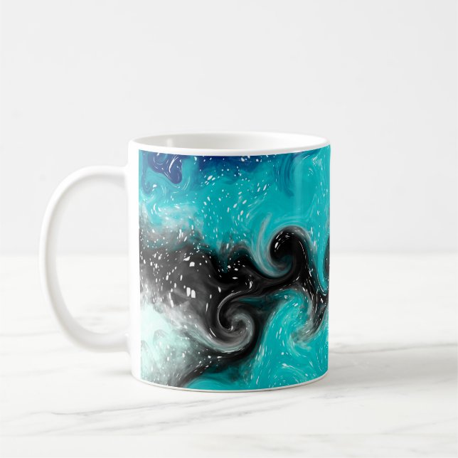 Taza De Café Marble de arte verde azulado, azul y negro con flu (Izquierda)
