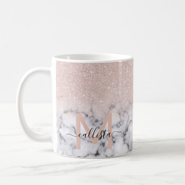 Taza De Café Marble Ombre Purpurina de oro Rosa espumoso (Izquierda)