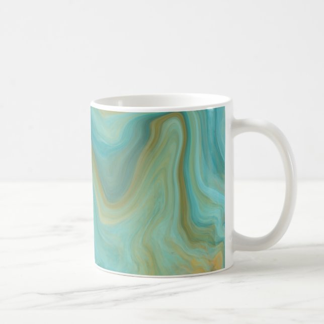 Taza De Café Marble verde azulado y Sandy Swirls Marble Art (Derecha)