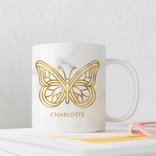 Taza De Café Marble y mariposa geométrica de oro Personalizados (Subido por el creador)