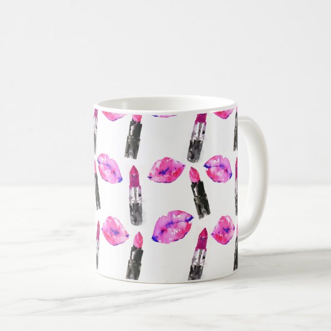 Taza De Café Marca de lápiz labial de labios rosados de color d (Anverso derecho)