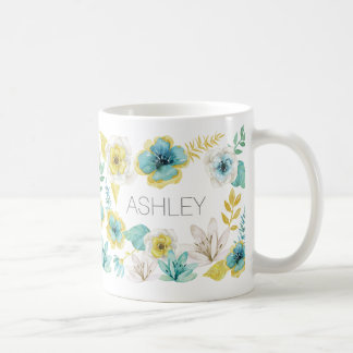 Taza De Café Marca floral de acuarela de oro verde azulada Mug
