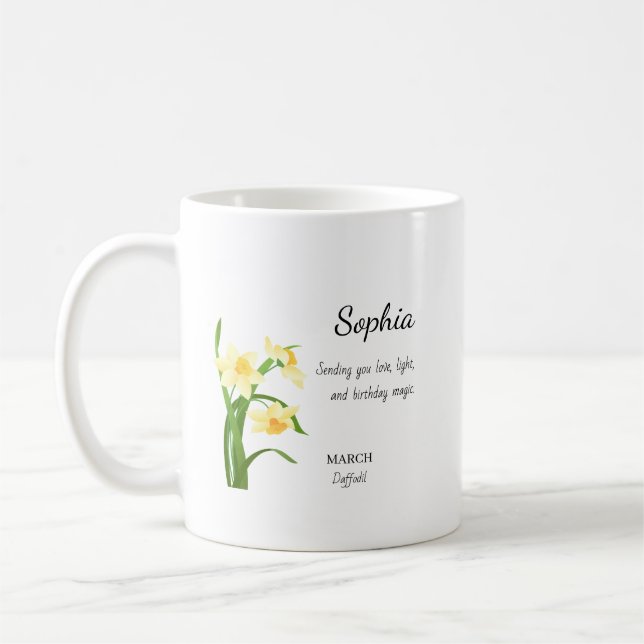 Taza De Café March Daffodil Personalized Birthday (Izquierda)
