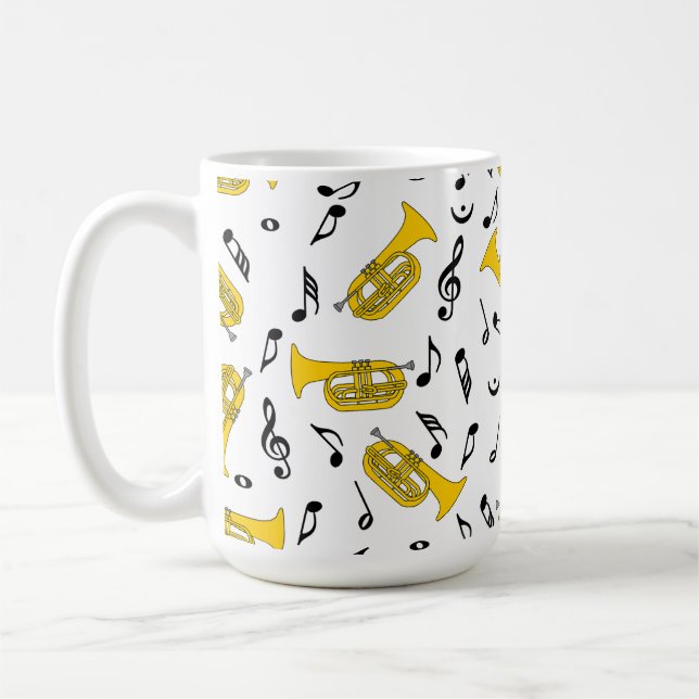 Taza De Café Marchando Baritone Music Notes Treble Clefs (Izquierda)