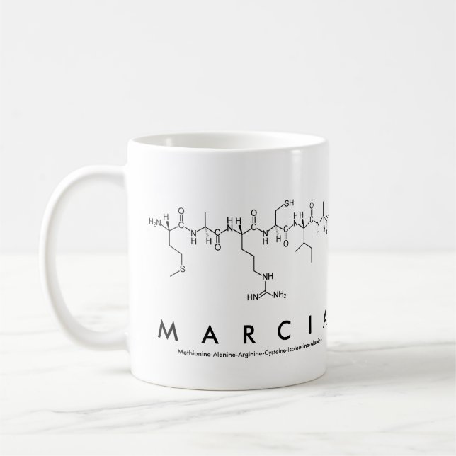 Taza De Café Marcia peptide name mug (Izquierda)