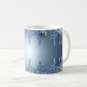 Taza De Café Marco de copo de nieve azul con carámbanos brillan