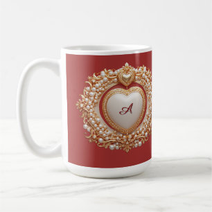 Taza De Café Marco de corazón de oro elegante con detalle de pe