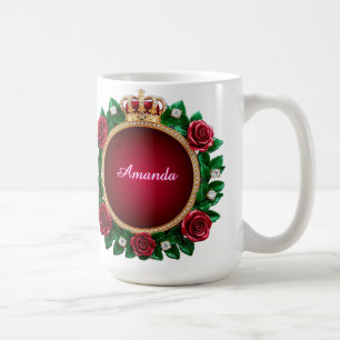 Taza De Café Marco de corona de oro lujoso adornado con rosas