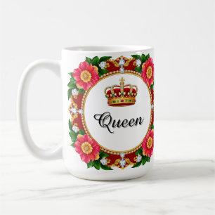 Taza De Café Marco de Corona Real con Diamantes y Borde Floral