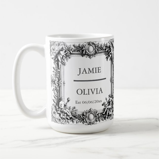 Taza De Café Marco de desplazamiento victoriano personalizado - (Izquierda)