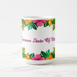 Taza De Café Marco de Hibisco Tropical con Hojas de Verano 🌴