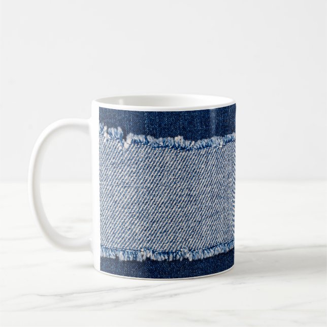 Taza De Café Marco de jeans azules de denim con bordes. (Izquierda)