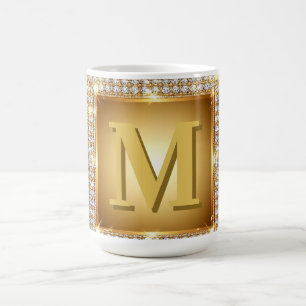 Taza De Café ✨ Marco de Monograma de Oro con Nombre Personaliza