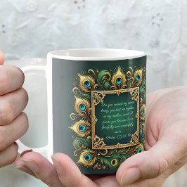 Taza De Café Marco de Pavo Real Verde Dorado Personalizable