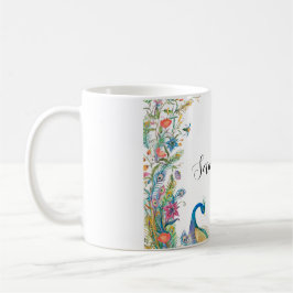 Taza De Café Marco de pavos reales con flores acuarelas