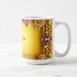 Taza De Café Marco Dorado Con Rosas Y Perlas Elegantes